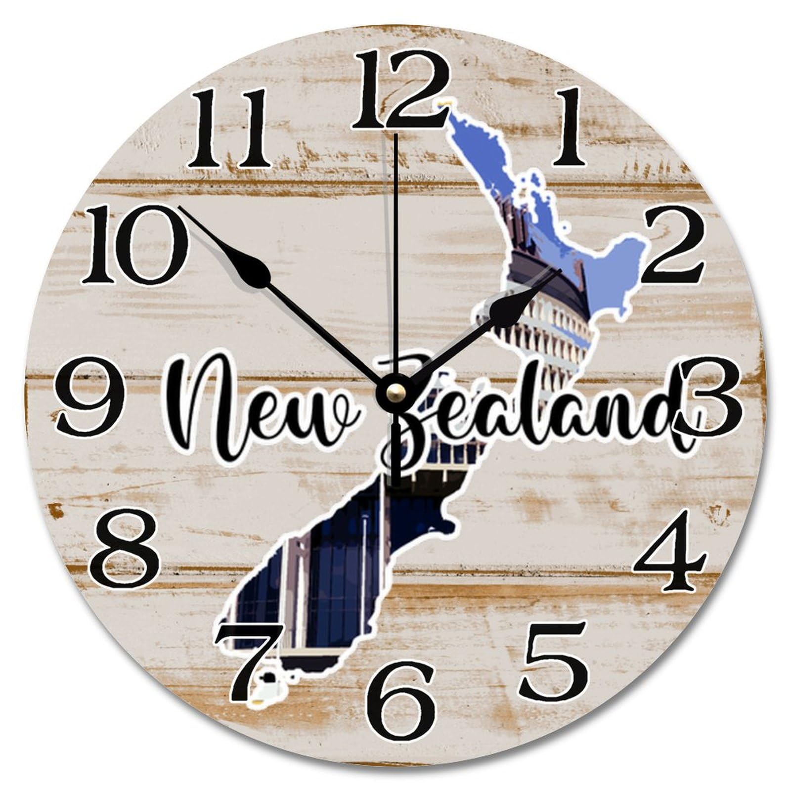 Horloge murale en bois Nouvelle-Zélande 25 cm style ferme