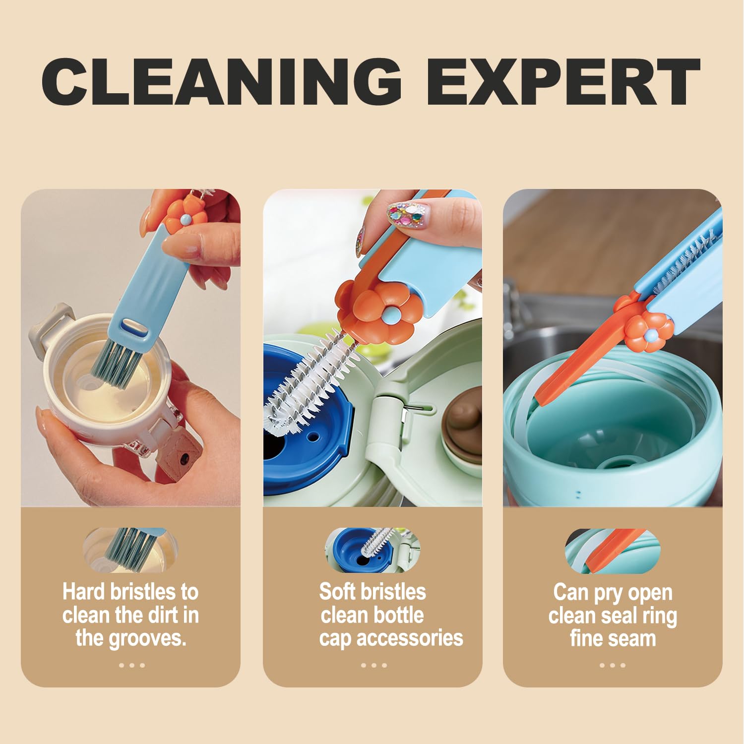 3 in 1 Cup Lid Gap Cleaning Brush Set, Bottle Cleaning Brush Multifunctional Bottle Cleaner Brush Home Kitchen Cleaning Tools, 6PCS 1