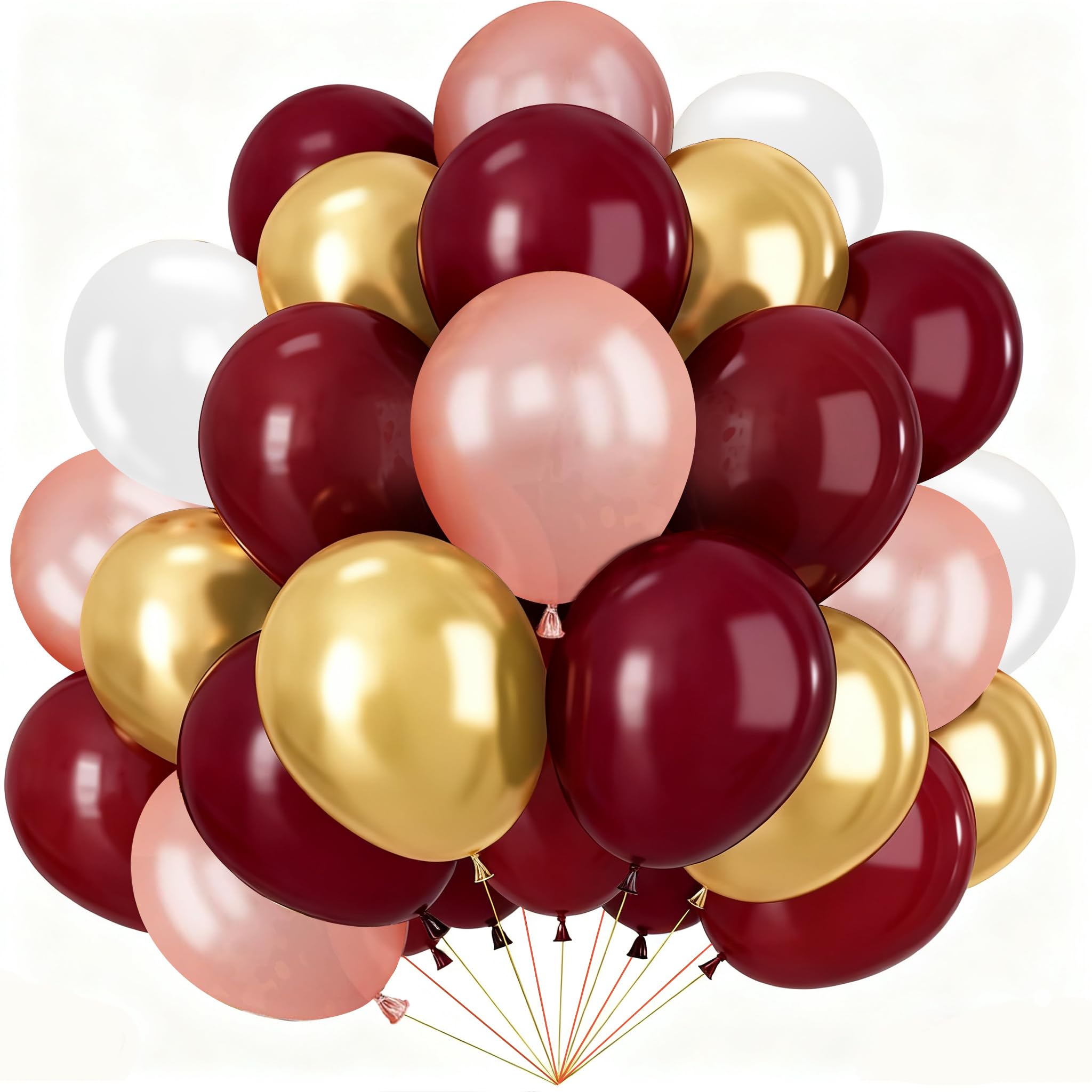 Luftballons Weinrote Bordeaux, 60 Latex Stück Ballons Weinrot Pearl Rose Gold mit Gold Weiß Ballon, 12 Zoll Dunkelrot Partyballon fur Hochzeit Geburtstag Valentinstag Jahrestag Verlobung Brautdusche