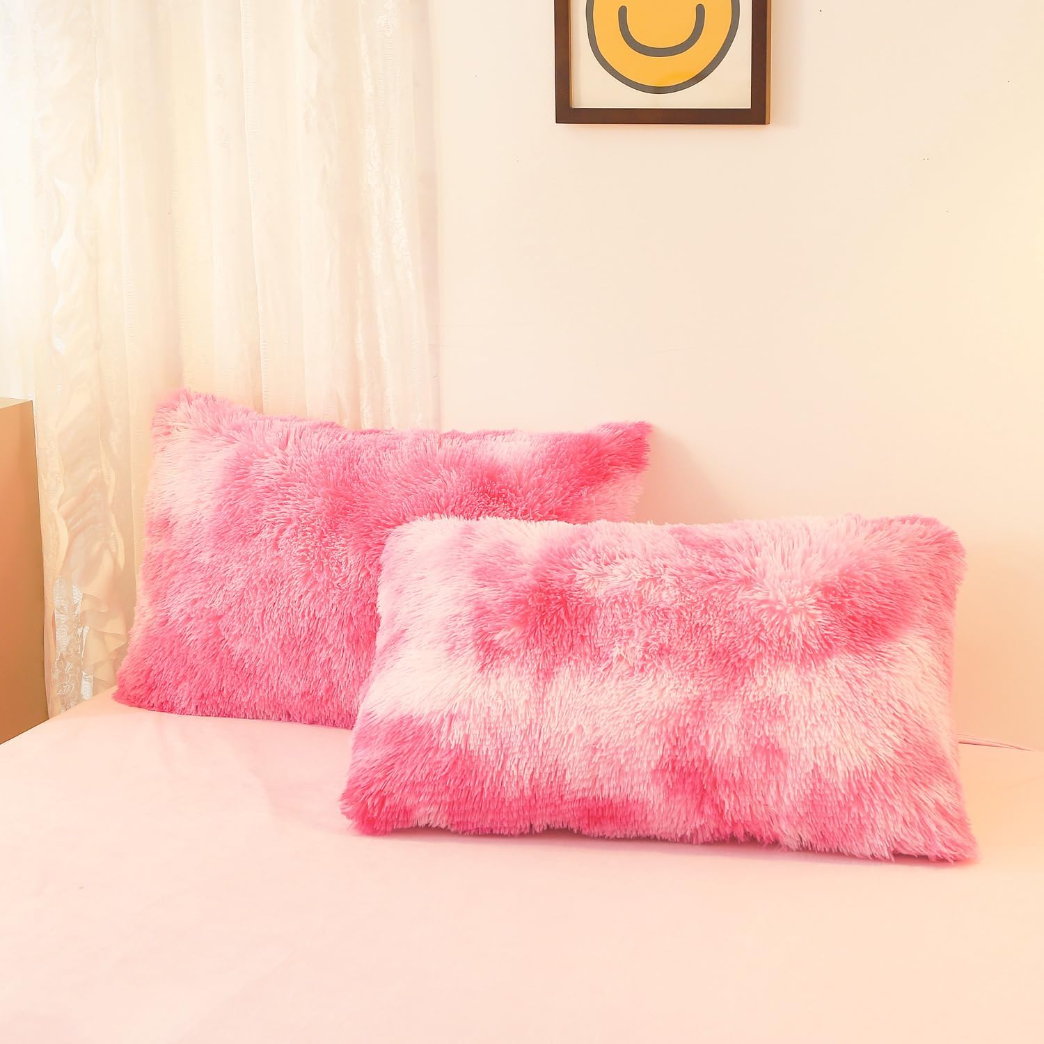 SUCSES Pink Fluffy Duvet Cover Set Twin Size Plush Shaggy Faux Fur Bedding Set for Girls Kids Teens Colorful Tie Dye Rainbow Furry Pink Comforter Cover Set (Hot Pink, Twin) - Image 5