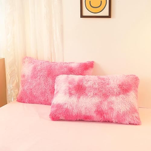 Miniatura 21 de SUCSES Faux Fur Duvet Cover Set Twin Size, Tie Dye Rainbow Plush Shaggy Girls Bedding Set, Soft Velvet Fluffy Fuzzy Ombre Comforter Cover Set