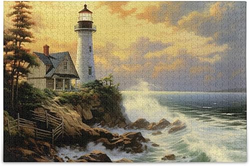 Lighthouse - Rompecabezas de 500 piezas para adultos, rompecabezas educativos de aprendizaje, juguetes familiares difíciles y desafiantes con bolsa