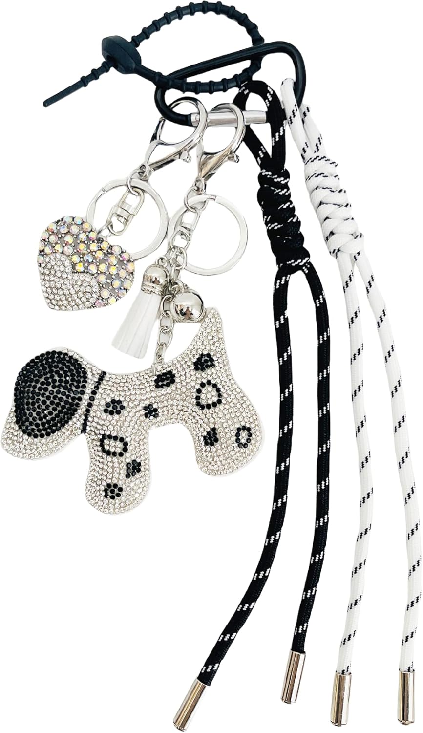 QTMY Cute Sparkling Rheinstone Puppy Dog Keychain Bag Charms for Handbag Purse Backpack Accessories for Bogg Bag,649