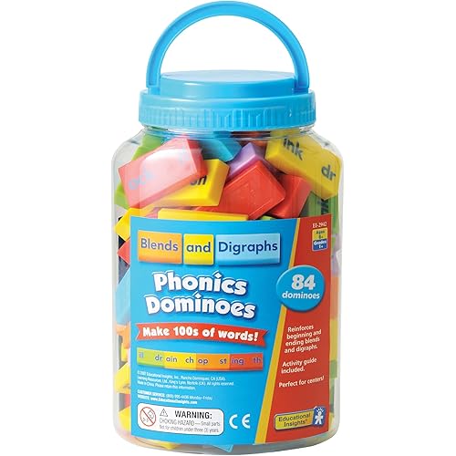 Educational Insights Phonics Dominoes: Blends & Digraphs - First Grade Phonics Games for Kids Ages 6-8, Learn to Read Phonemic Awareness Manipulatives, 1st Grade Learning Toys, Word-Building Tiles