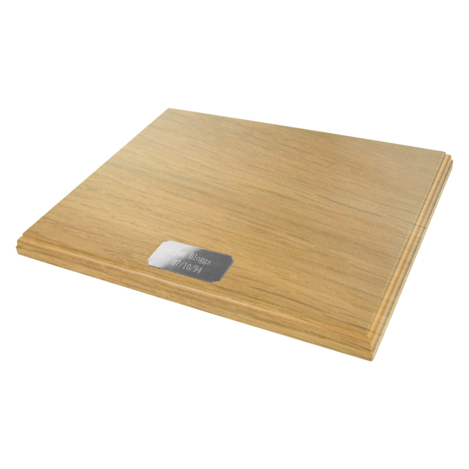 BabyRice Oak Veneer Wooden Display Plinth 10x8 & Engraved Silver Plaque