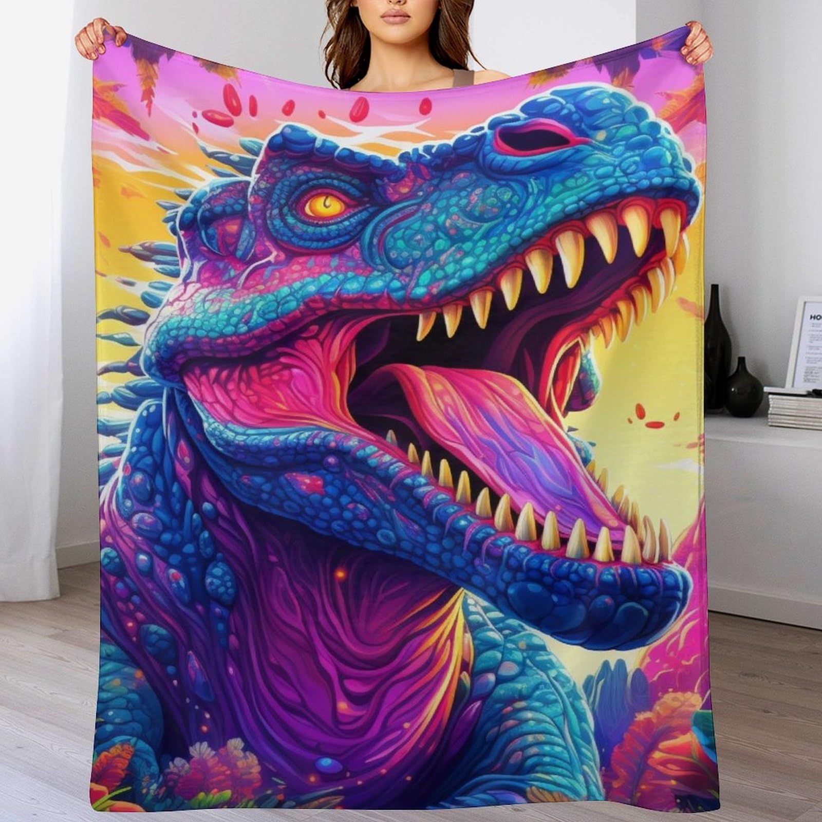 Plaid dinosaure chaud et doux pour cocooning sur le canapé