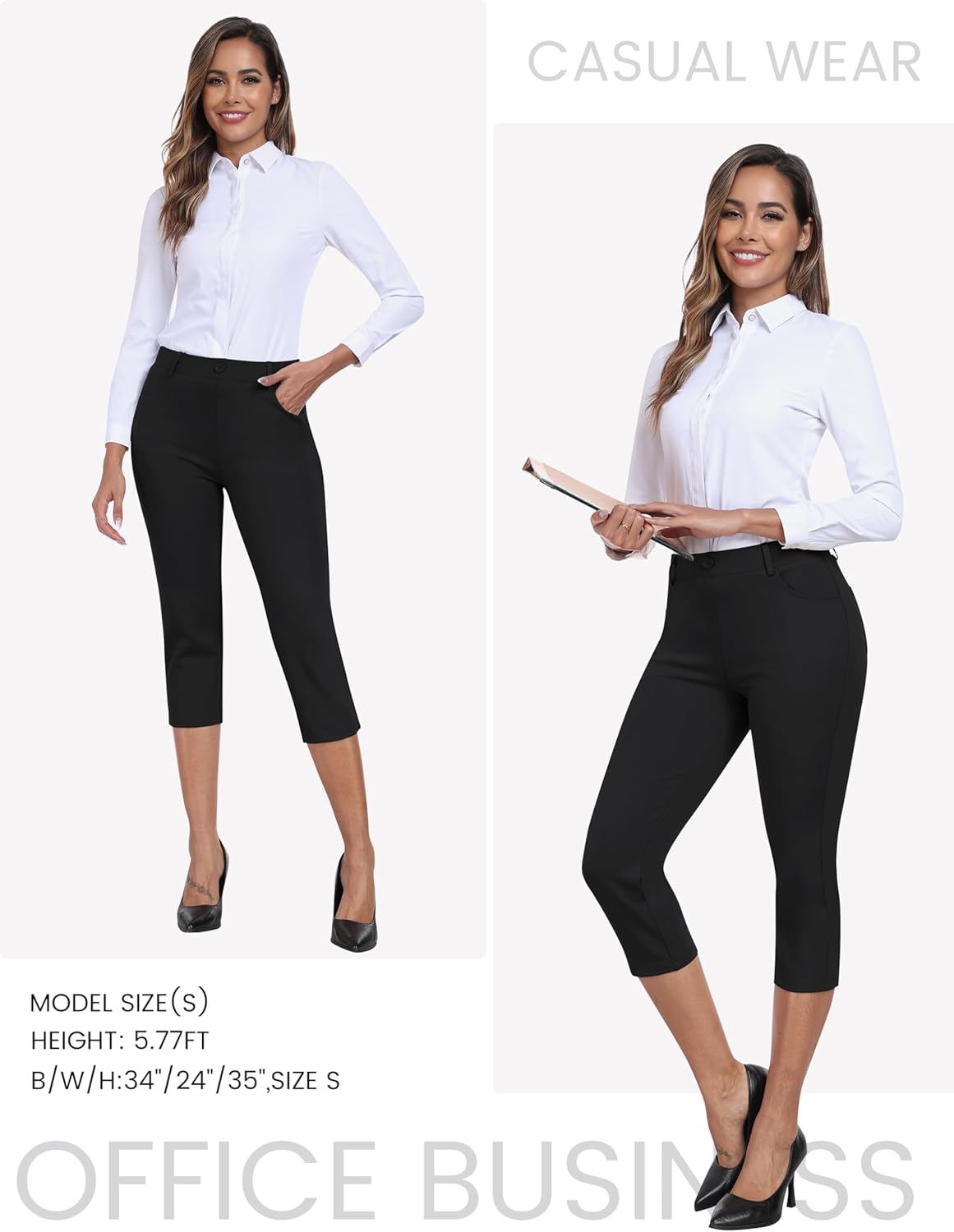MoFiz Women's Capri Pants Summer Pull-On Stretch Straight Leg Golf Yoga & Business Casual Dressy Cropped Pants with Pockets - Image 7