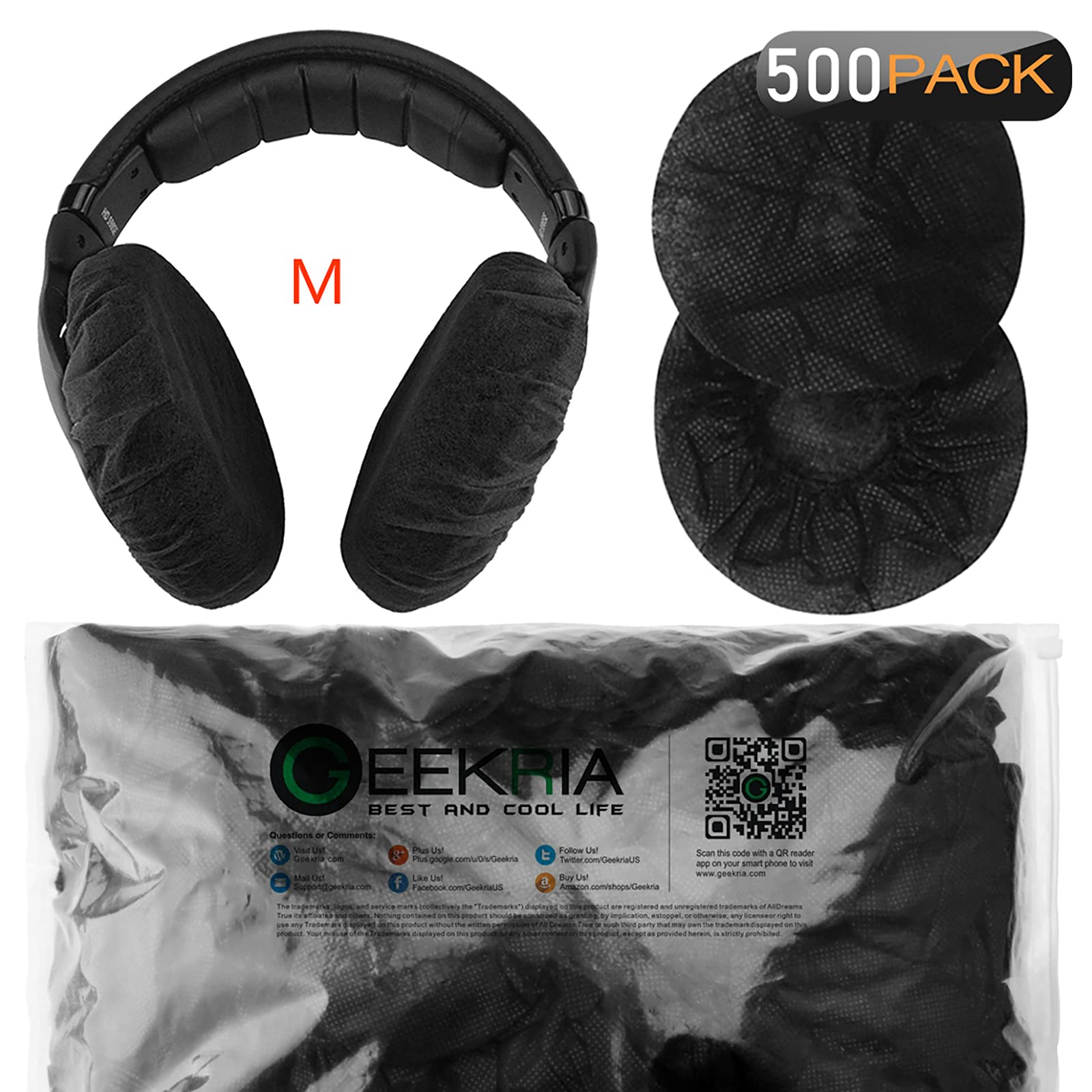 Geekria 500 Paar Einweg-Kopfhörer-Ohrabdeckung für Over-Ear-Kopfhörer, Ohrmuschel für Großpackung, dehnbare Hygiene-Ohrpolster, Ohrpolsterschutz, Großhandel, Multipack (M/Blau)