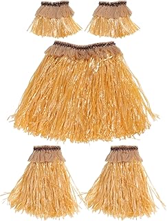 Hawaiian Grass Skirt Set Elastic Arm and Leg Bands Hawaiian Fancy Grass Skirt Performance Costume Set for Party Beach Dance Fancy Dress (Brown) - Buy now