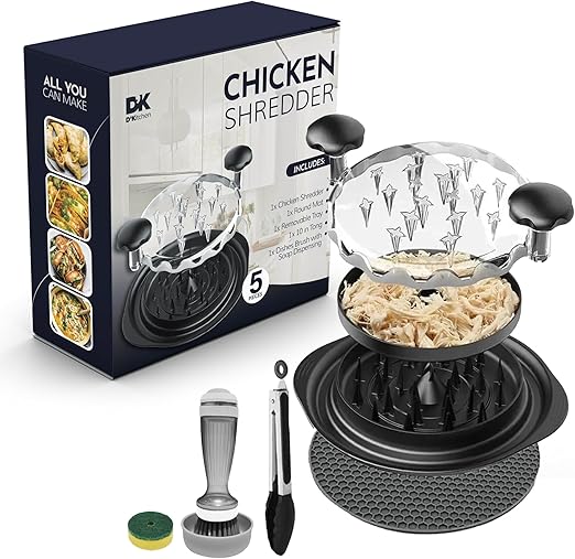 Chicken Shredder, Visible Chicken Shredder Tool Twist, 5 Pcs Meat Grinder Tool, Pulled Pork & Meat Grinder, with Ergonomic Handle, Multi-Purpose Soap Dispenser Brush & 10 in Tong, BPA Free (Black)