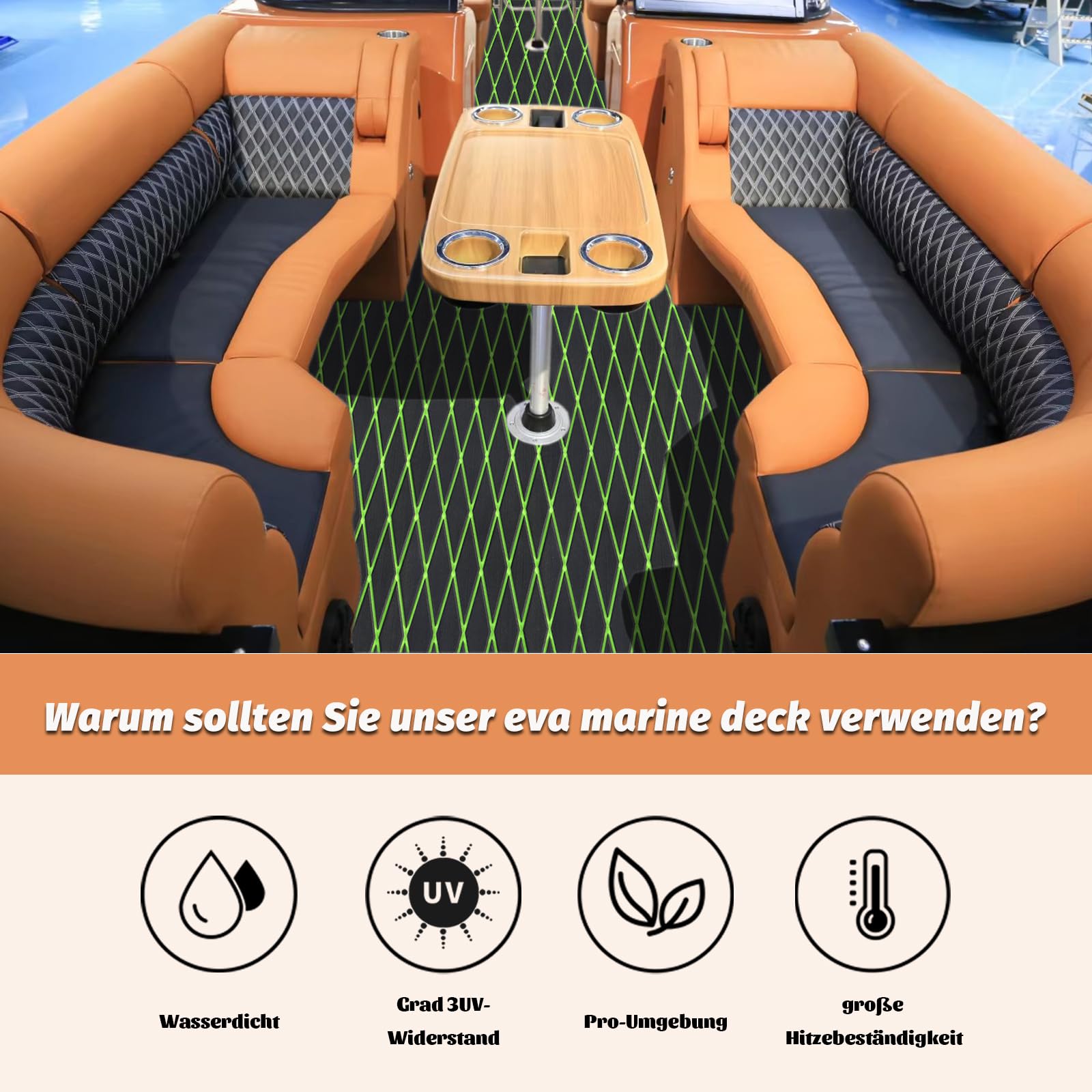 HXBYX Eva Schaum Boot Bodenbelag mit 3M Kleberückseite 6mm dick Diamant Meer Deck Boot Teppich Marine Anti-Rutsch Selbstklebende Bodenbelag Blatt für Kajak Yacht SwimPool RV, 240x112/72/40cm