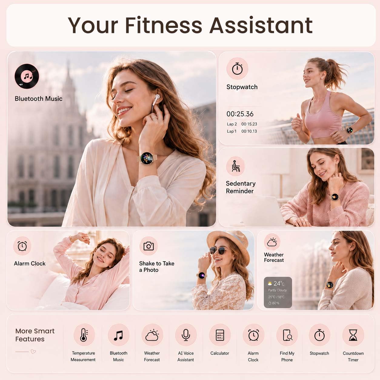 Orologio Smartwatch Donna ECG con Chiamate: 1.32" AMOLED Smart Watch con PPG HRV BMI Temperatura Corporea Ossigeno Sangue WhatsApp Notifice Sonno Monitor Fitness Tracker Watch Compatibile Android iOS