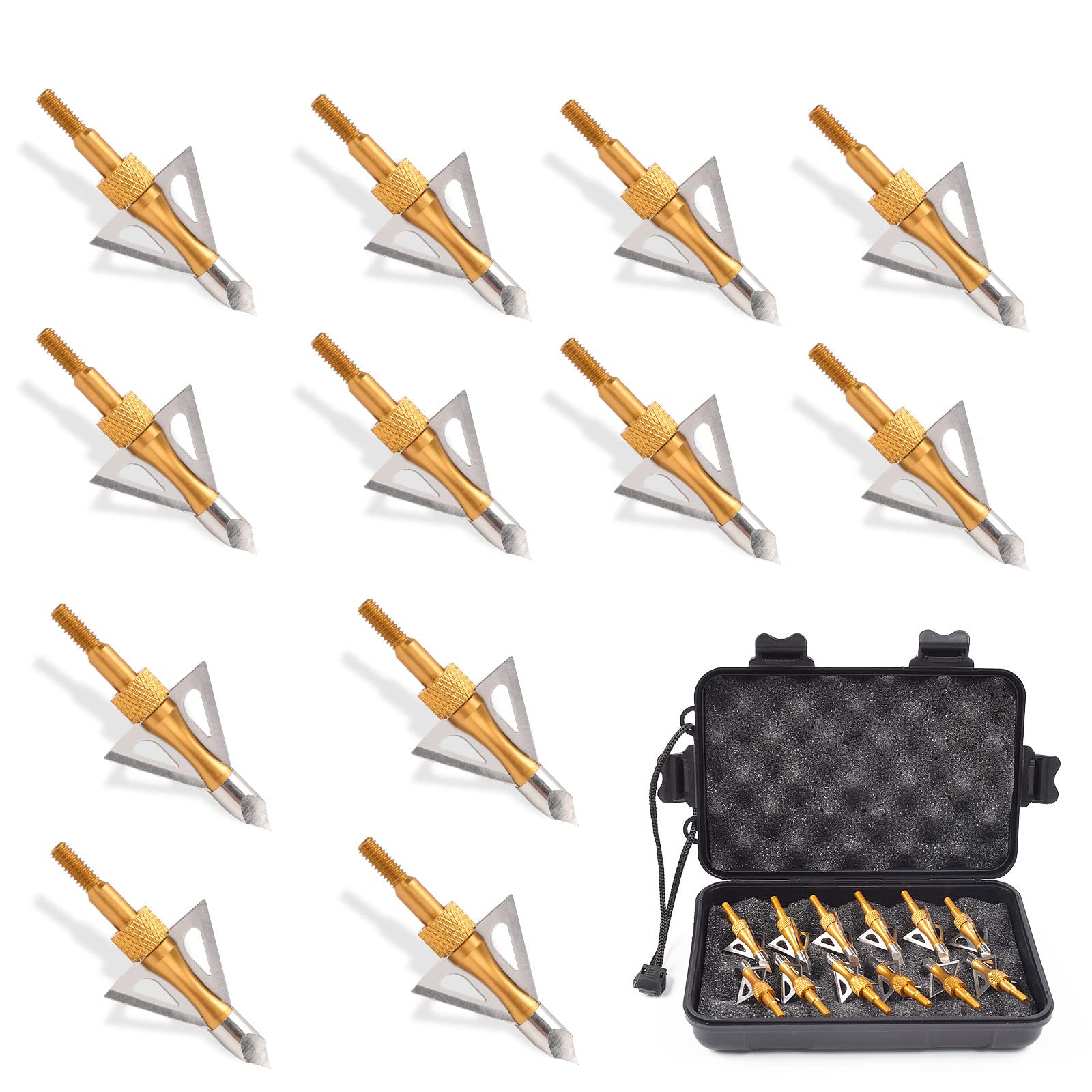 NIKA ARCHERY 12pcs Punte di Freccia da 100 grani per frecce da Caccia con Balestra per Arco da tiro con L'Arco Adulti con Scatola di immagazzinaggio