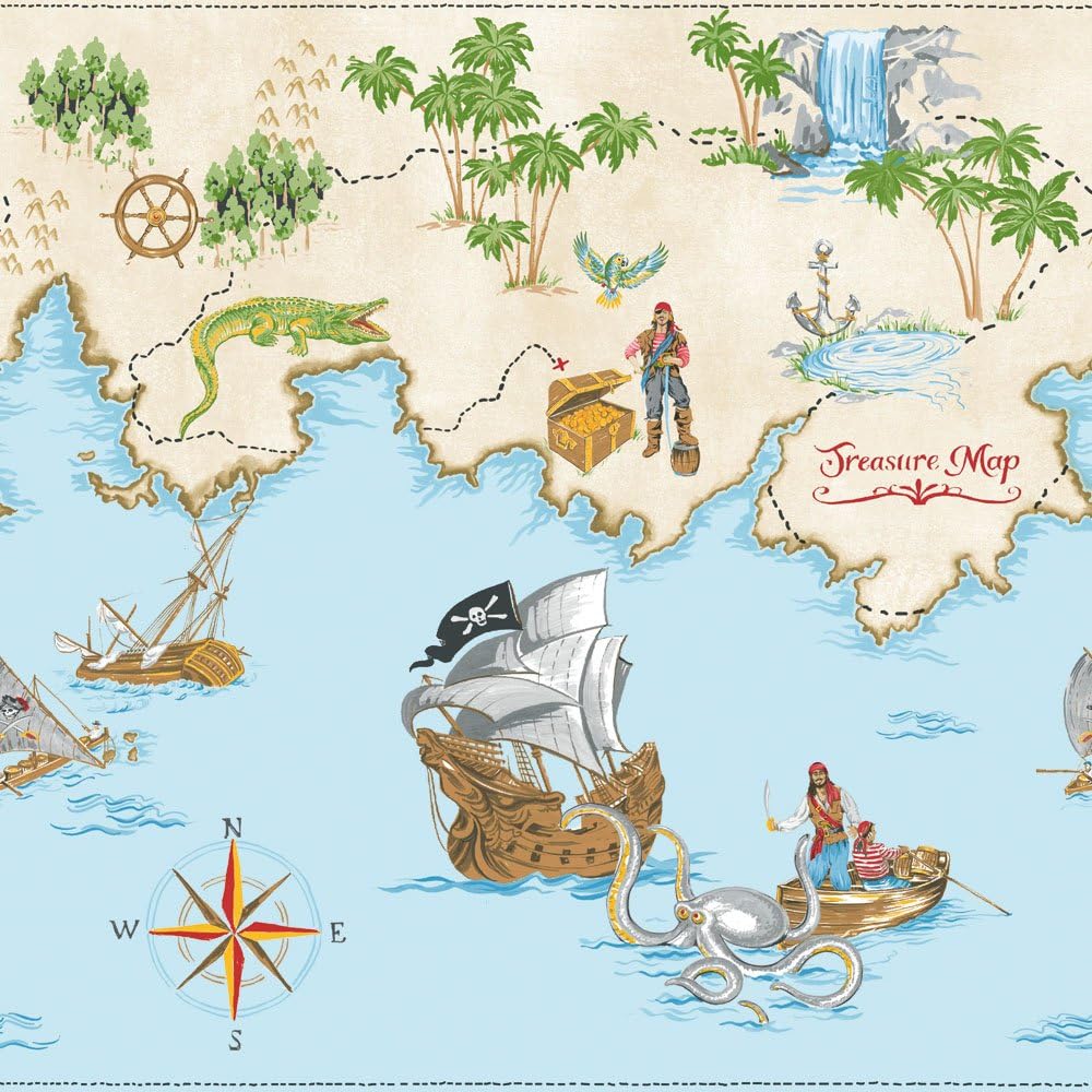 Arthouse, Pirate Map Wallpaper Border Frieze, Pirates Ahoy Collection