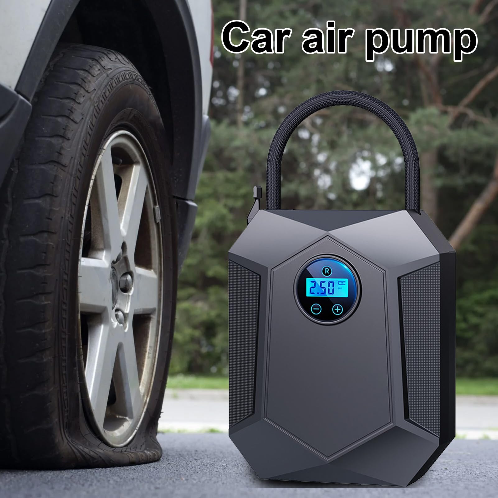 Compressore d'aria portatile, display digitale multifunzionale, compressore d'aria per pneumatici auto, per bici, moto, viaggi, pendolari, gite in famiglia, brevi viaggi in garage
