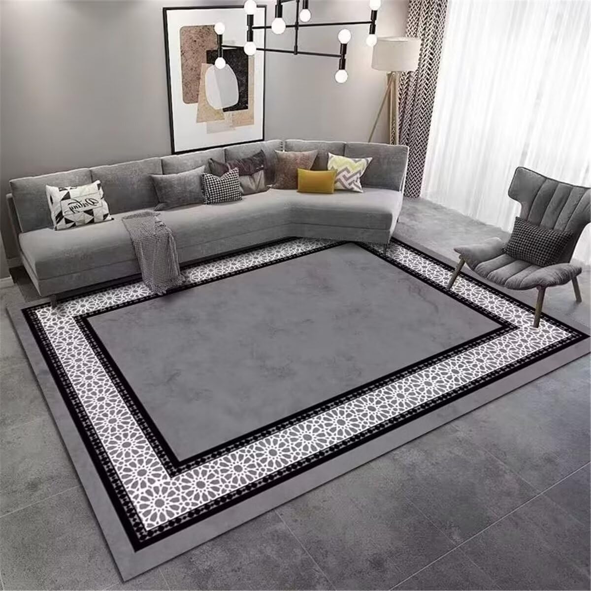 Kinderteppich Mädchen Tatami Teppich Schwarzer und Grauer Licht Luxus Wohnzimmer Schlafzimmer waschbar Rund 90X150CM