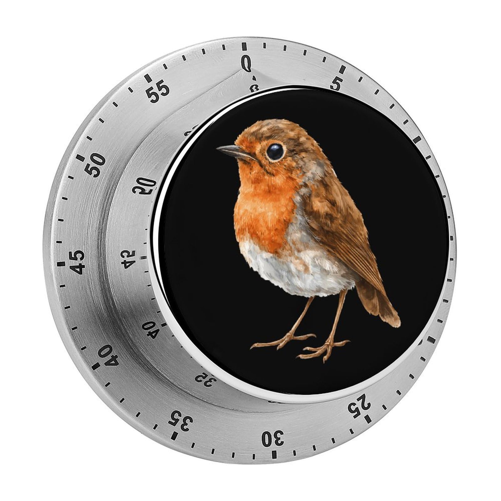 Watercolor Robin Bird Mechanical Timer with Alarm for Kitchen Cooking Productivity Stainless Steel Timers