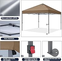 Vista 4 de COOSHADE Toldo instantáneo duradero de 10 x 10 pies (caqui) - Protección solar UPF 50+ - Impermeable y ignífugo - Perfecto para actividades al aire