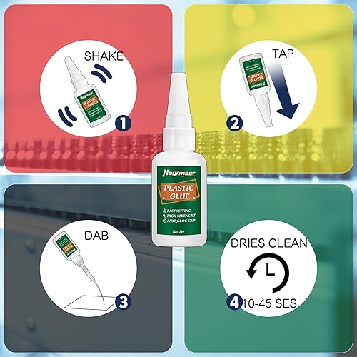 Miniatura 5 de Pegamento de plástico, 1.06 oz (30 g), pegamento de plástico a plástico para pegar plástico y otros materiales, pegamento súper instantáneo para