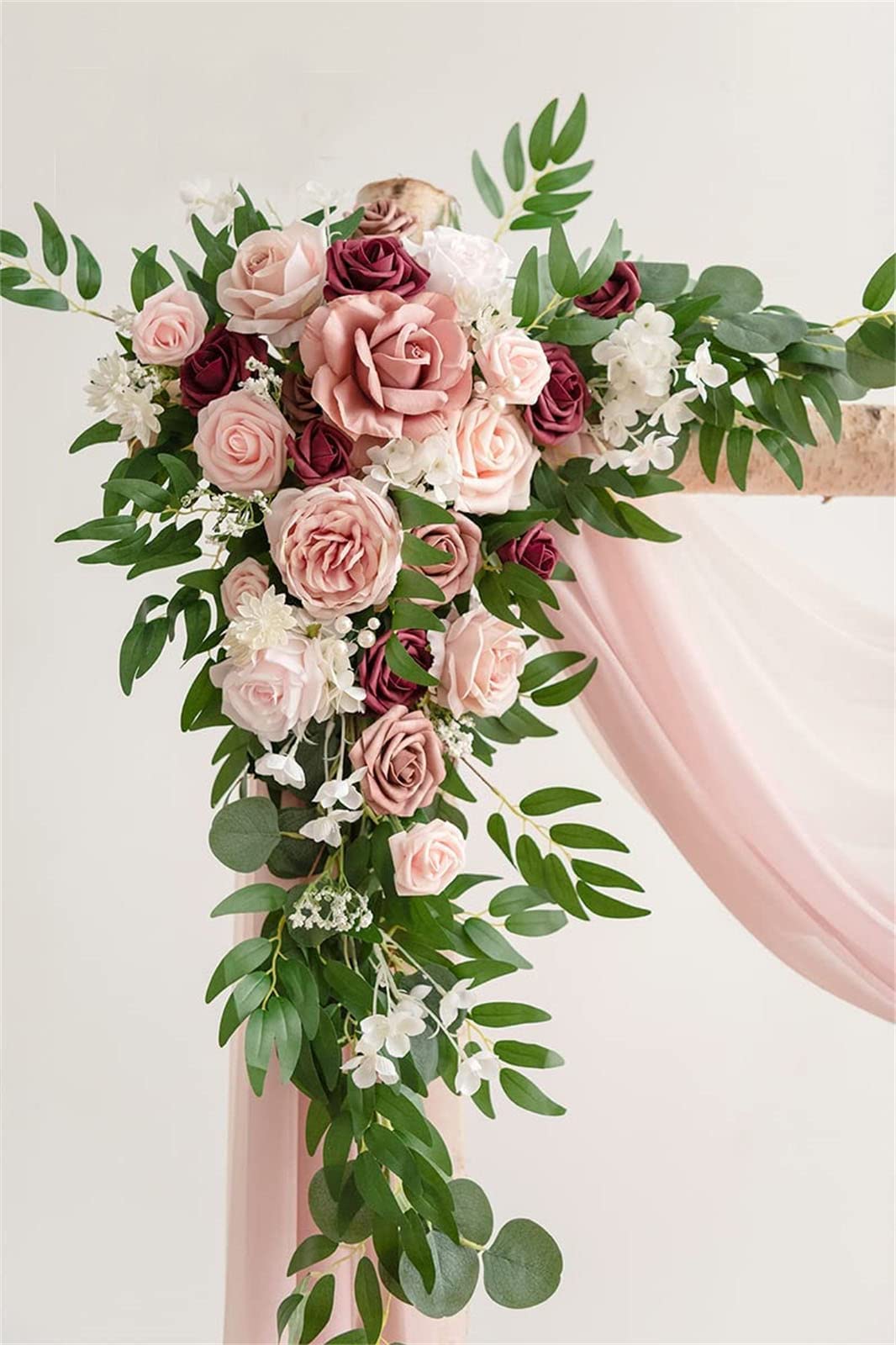 Hochzeitsdeko-Bogen-Blumen-Set (4 Stück), Simulations-Rosenbogen-Beutel Mit Bogen-Drapierungsstoff Für Hochzeitsdekoration,Rosa