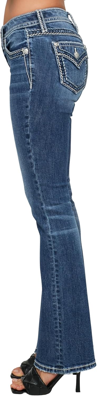 Miss Me Women's Mid-Rise Saddle Stitched Faux Flap Pockets Bootcut Jeans - Image 3