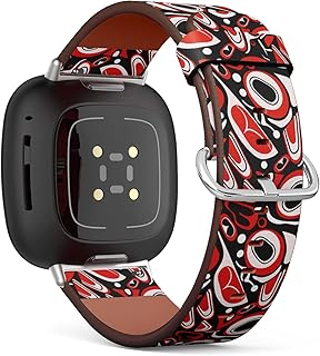 CJBROES Replacement Leather Watch Band, Compatible with Fitbit Versa 3 and Fitbit Sense of Wristband Bracelet Accessory - red Native North