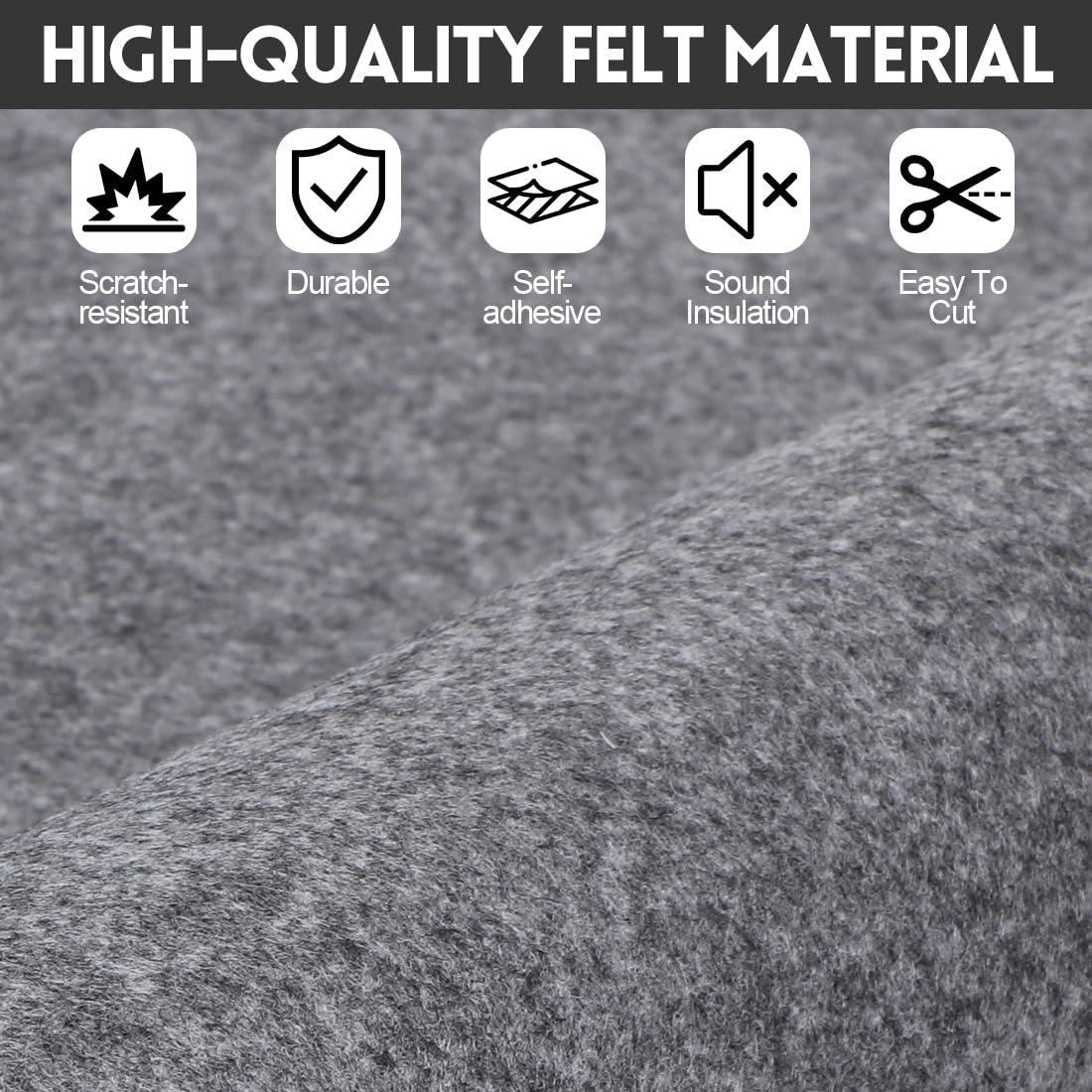 LOMUG Feltro Adesivo Grigio 40cm X 220cm (Spessore 1mm) – Rotolo Tessuto Autoadesivo Resistente Per Rivestimenti Interni, Fai-da-Te, Camper, Mobili E Auto