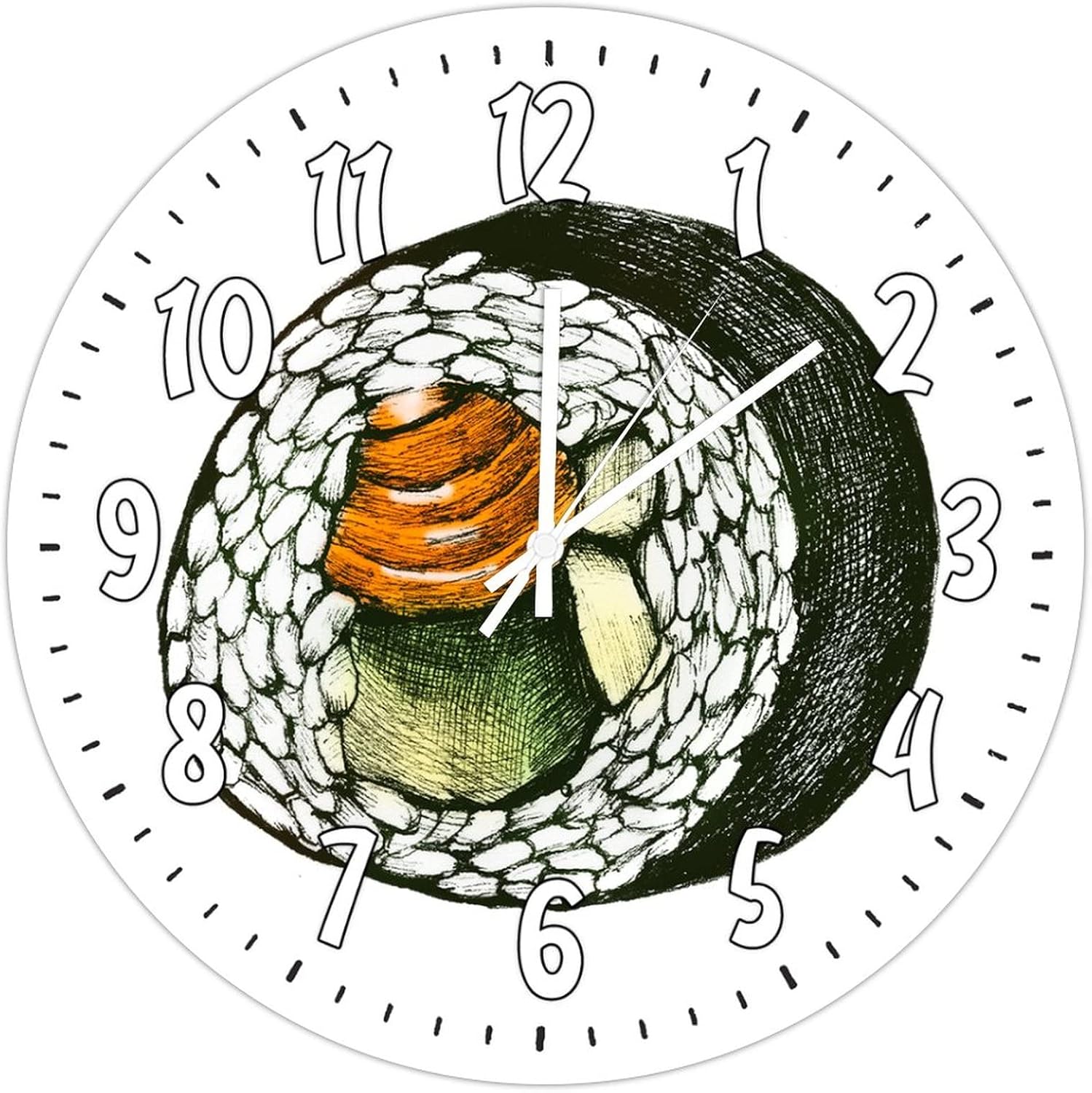 Fast Food Round Wall Clock Sea Sedge Sushi Silent No