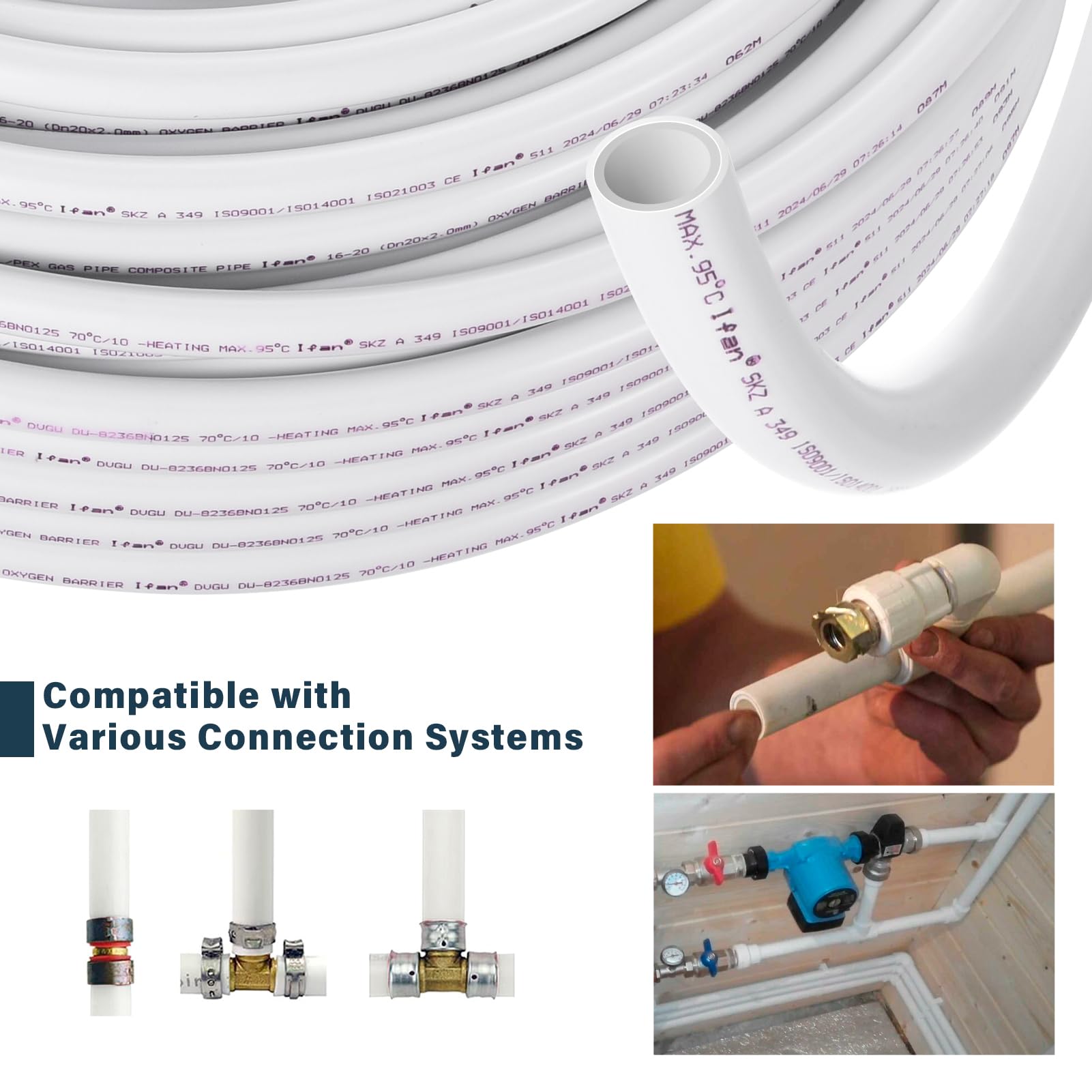 Tubería compuesta de aluminio, tubo de agua potable | Tubería compuesta multicapa flexible 328 pies - 0,08 pulgadas de grosor radiante Fuente de plomería para líneas frías de agua caliente en hogares