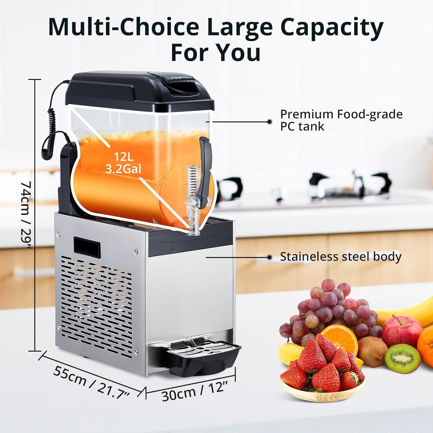 Macchina per Granite Professionale da 700 W - Doppio Serbatoio 15 L X 2, 8 Galloni, in Acciaio Inox, per Bevande Ghiacciate E Margarita, Autopulente, Ideale per Feste Ed Eventi. Black 12L*1