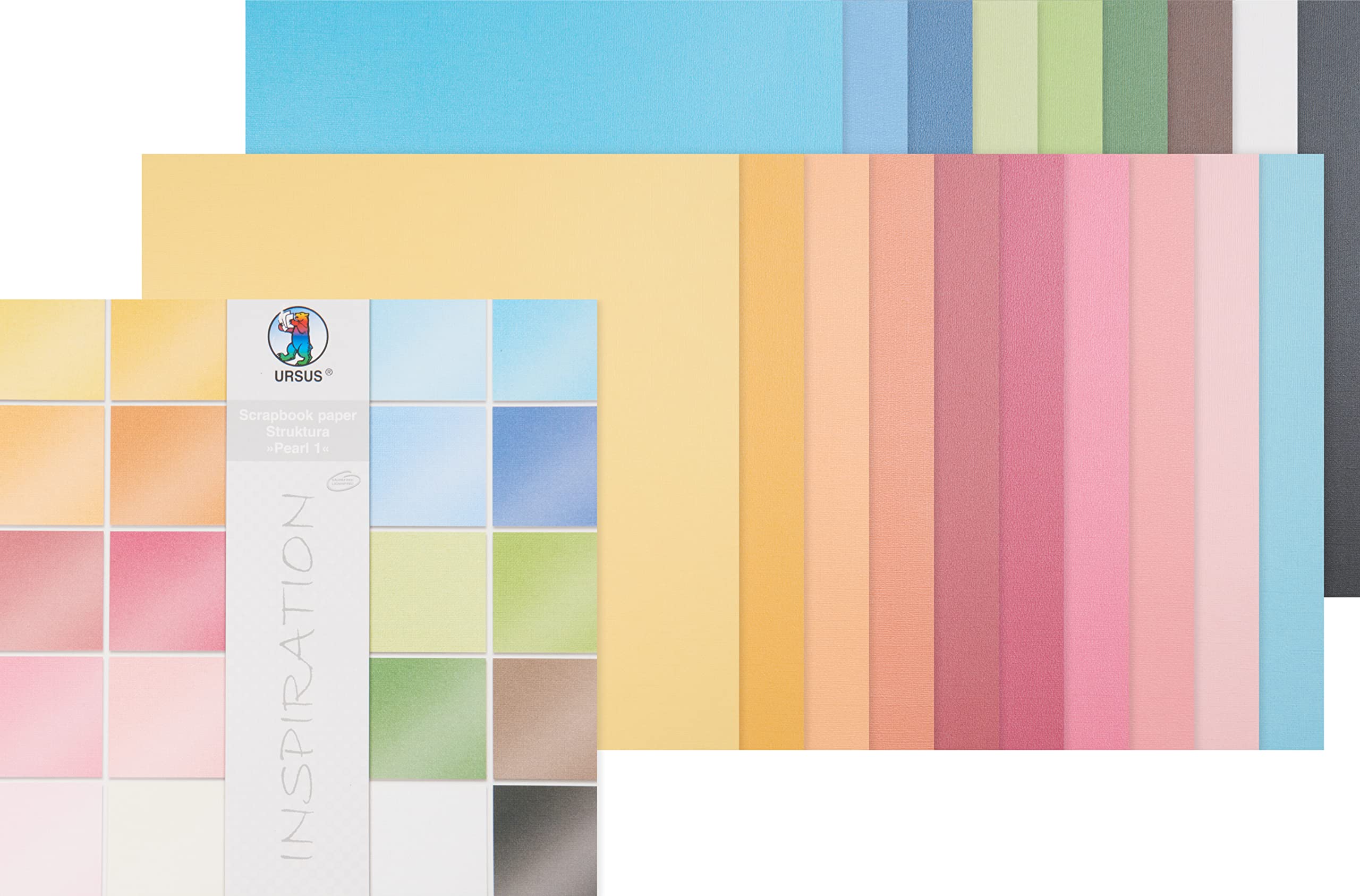Ursus 81320099 Scrapbook Paper Block Structure Pearl 1, Approx. 30.5 x 30.5 cm, 20 Sheets Assorted in 20 Colours