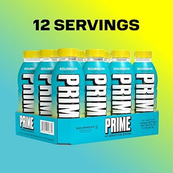 PRIME Hydration SOUR NOVA, Sports Drinks with Coconut Water, Electrolyte Enhanced to Replenish Fluids, Zero Added Sugar, B Vitamins, Antioxidants, Made with Natural Flavors, 16.9 Fl Oz 12 Pack