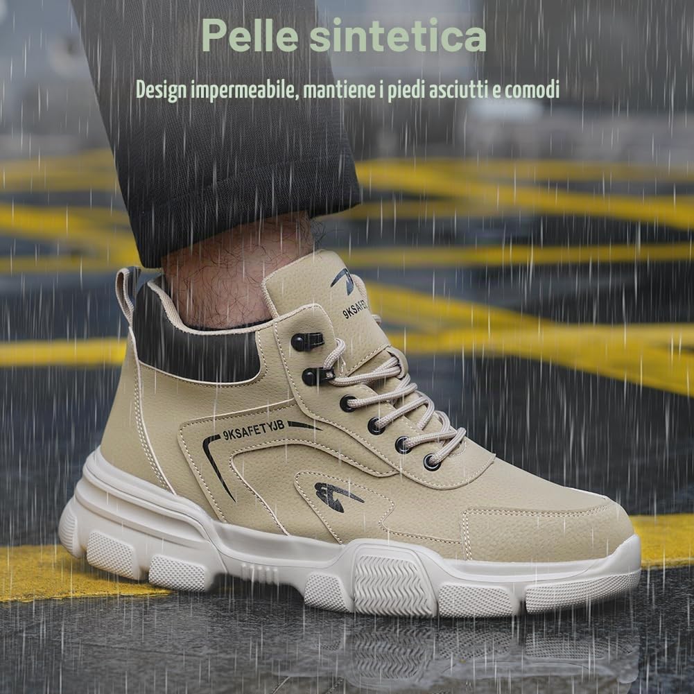OFFCUP Scarpe Antinfortunistiche Uomo Donna, Sicurezza Scarpe da Lavoro, Pelle Sportive Sicurezza Scarpe con Punta in Acciaio Invernali Scarpe Protettive Industriali Antiscivolo Impermeabili