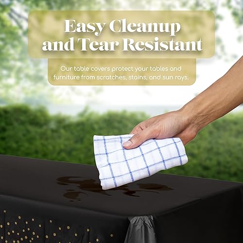 Miniatura 4 de Grandipity - Mantel prémium de plástico desechable, lunares dorados sobre negro, 12 unidades, 54 x 108 pulgadas, rectangular, decorativo