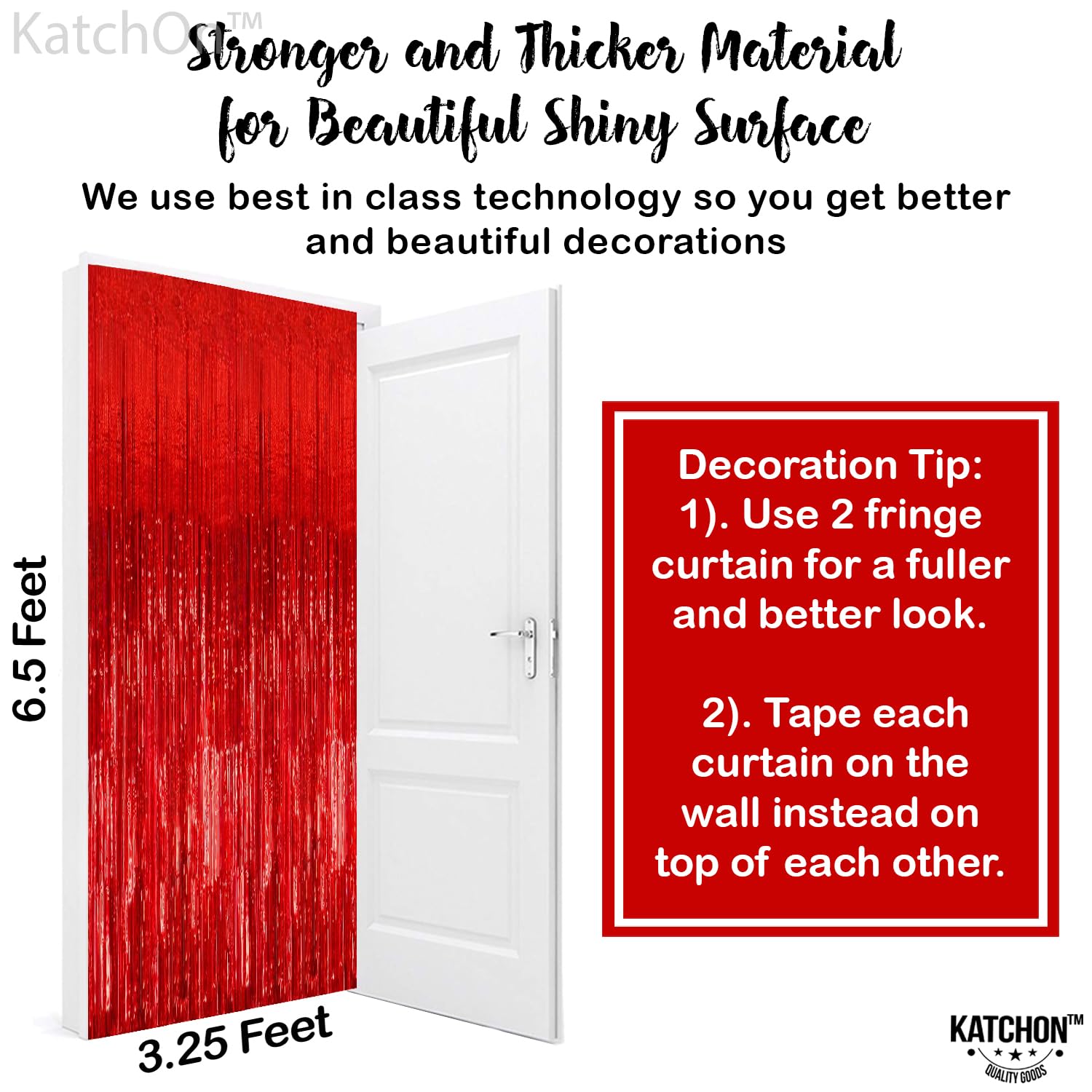 KatchOn, Decoraciones de fiesta de serpentinas rojas, extra grandes, 3.2 x 6.5 pies, paquete de 2, telón de fondo rojo para decoraciones de cumpleaños rojas, telón de fondo de Navidad, decoraciones de