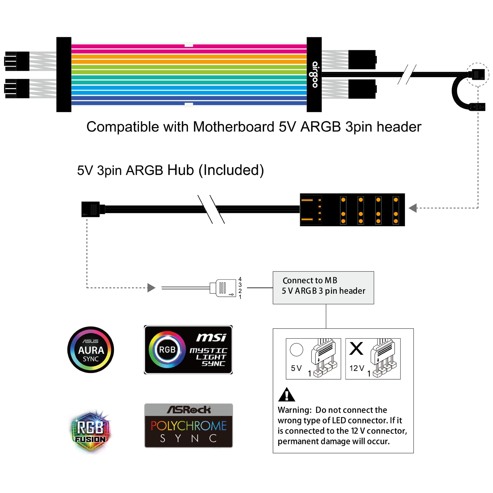 Snapklik.com : Airgoo Addressable RGB Power Extension Cable, 8.07 X 1. ...