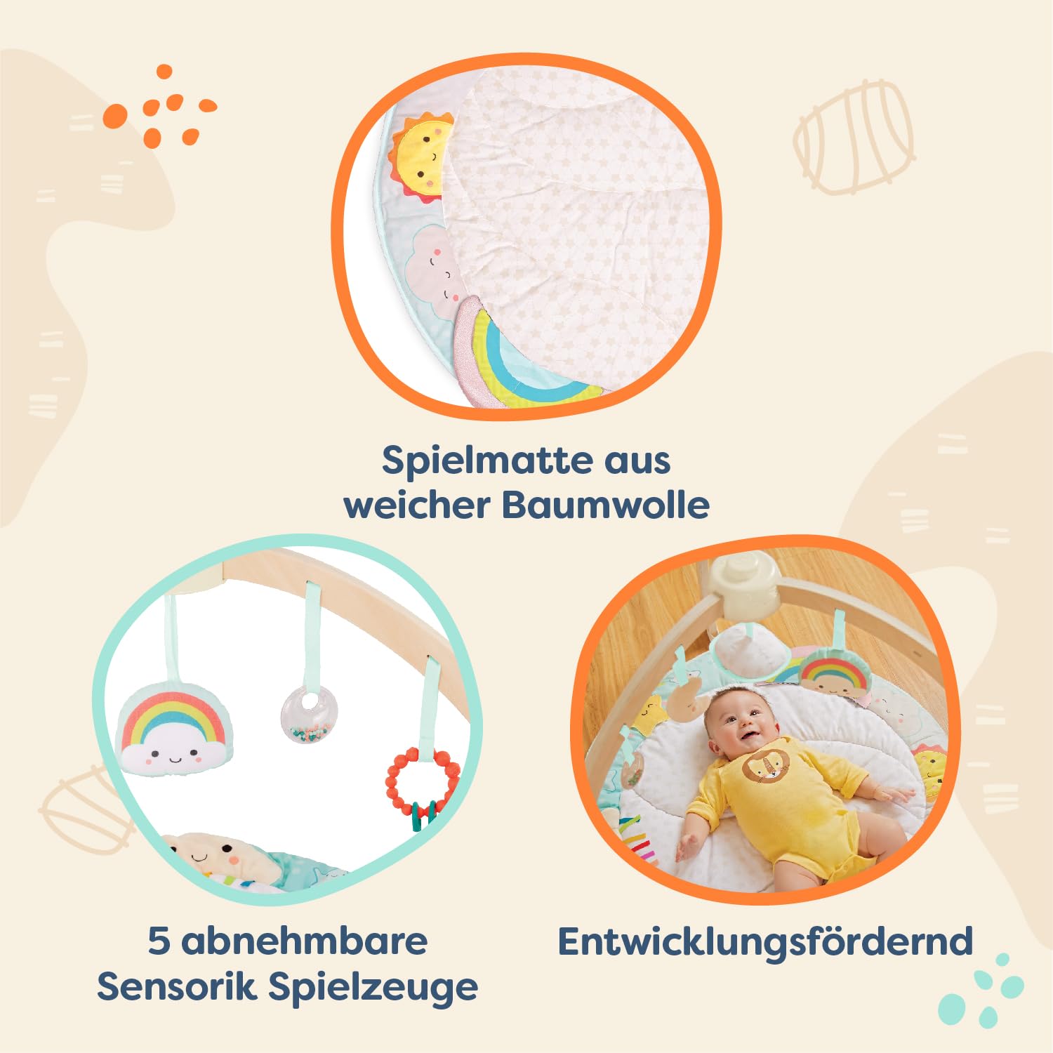 B. toys - Sunrise to Sunset Play Gym - Baby Gym aus Holz - Weiche Spielmatte - Hängendes sensorisches Spielzeug - Entwicklungsfördernde Aktivitäten - Neugeborene