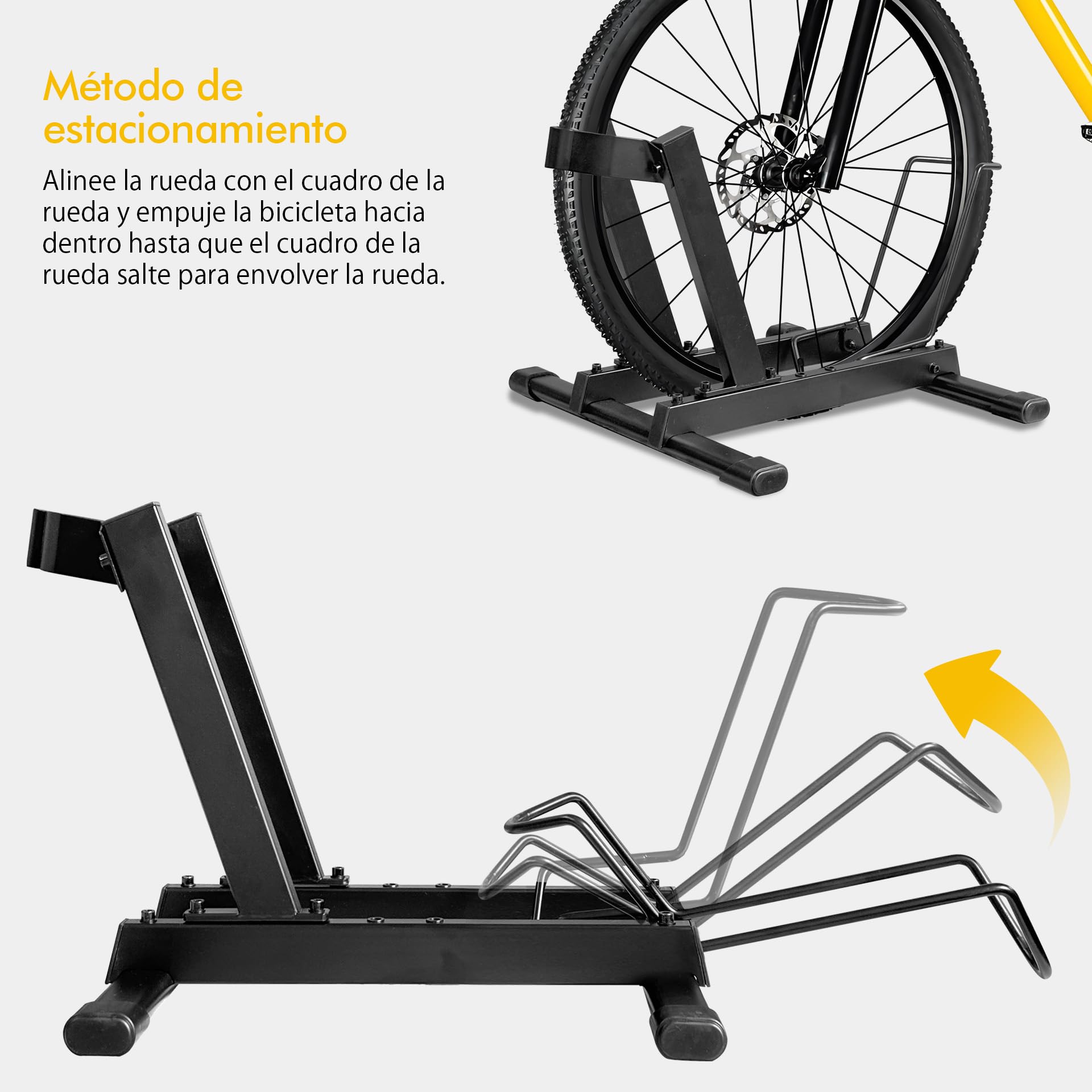 Mimoke Soporte para Bicicletas E-Bike y Bicicletas – Soporte de suelo independiente de acero, ajustable de adelante hacia atrás, para ruedas de 20–29 pulgadas, hasta 38 kg, adecuado para bicicletas