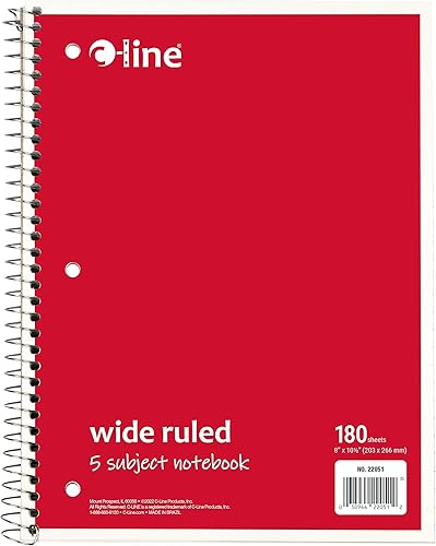 Miniatura 5 de C-Line Cuaderno de 5 materias, rayas anchas, 1 cuaderno, el color puede variar (22051)