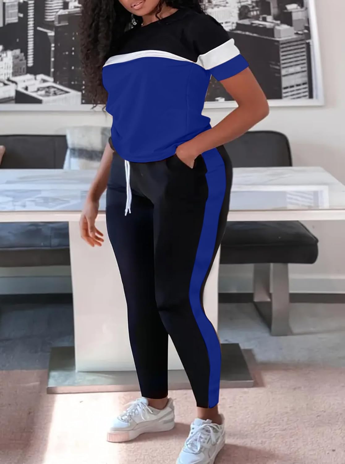 LovelyWholesale Neon Two Piece Outfit for Casual 2 Piece Tracksuit with Neon Shirt and Black Shorts Set - Image 3