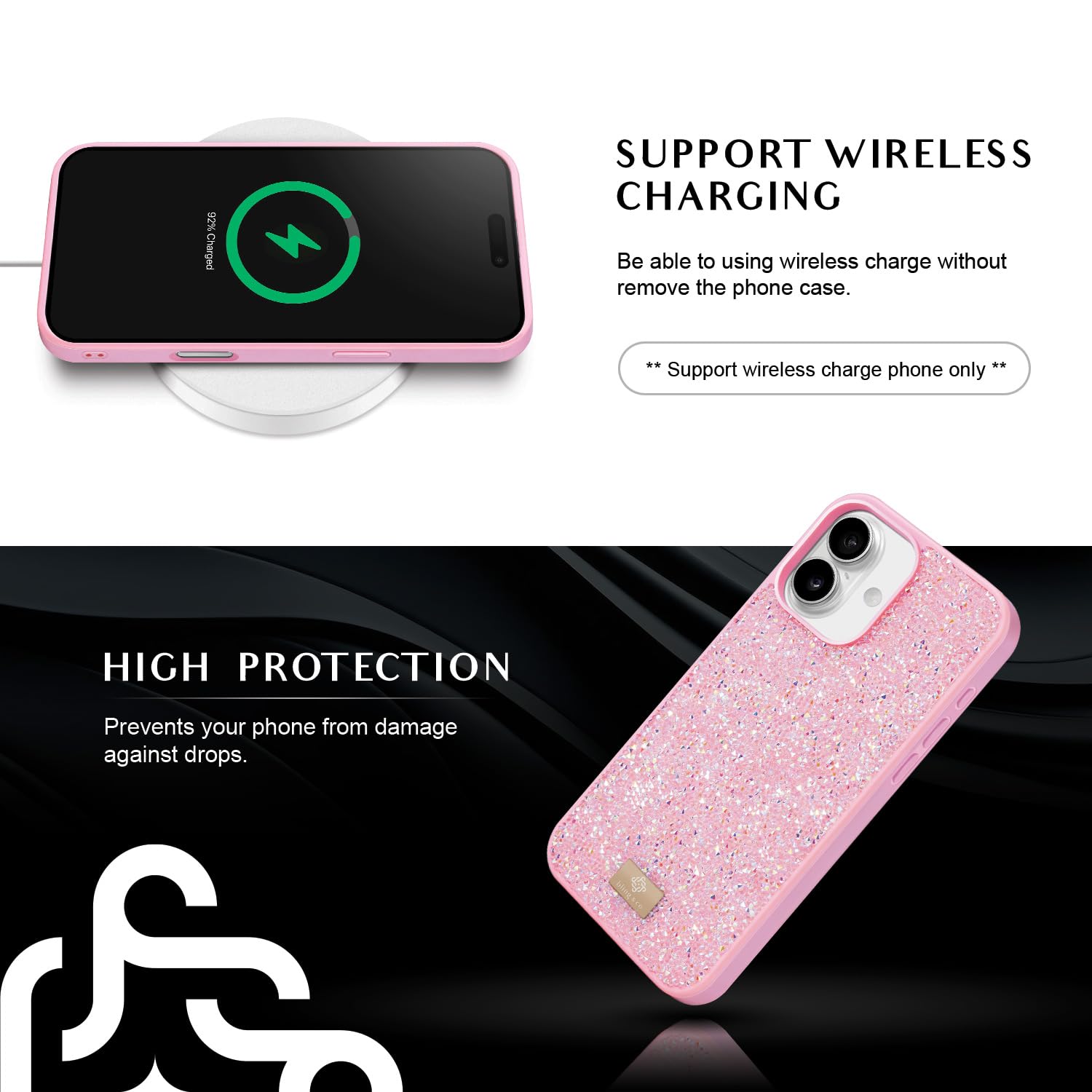 BEZ Case for iPhone 16 Case Glitter, with Bling & Co. Series, Sparkle Diamond Crystal Bling Cover for iPhone 16, Flamingo Pink - Image 3