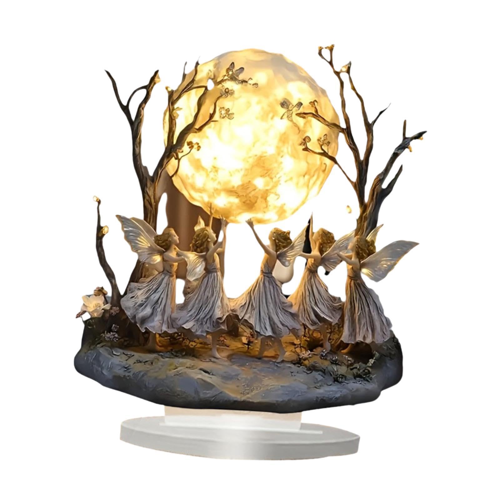 CravoFlow Acrylic Fairies Moon Decoration, 14 x 17 cm (5.5 x 6.7 in) 2D Tabletop Ornament with Base for Home Shelf Desk Centerpiece