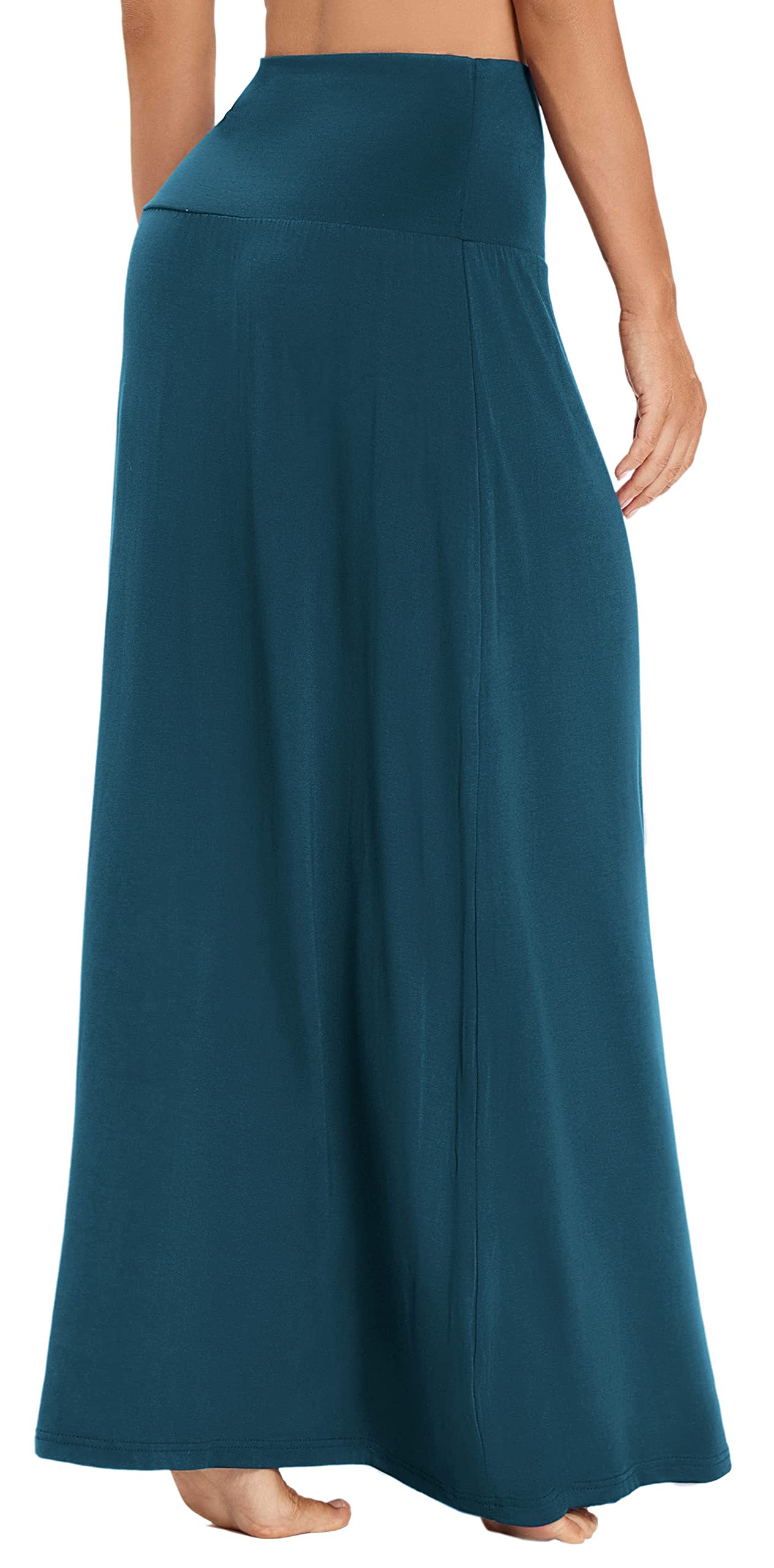 EXCHIC Falda larga bohemia de verano para mujer, cintura alta, elástica, para playa, Acero azul., S