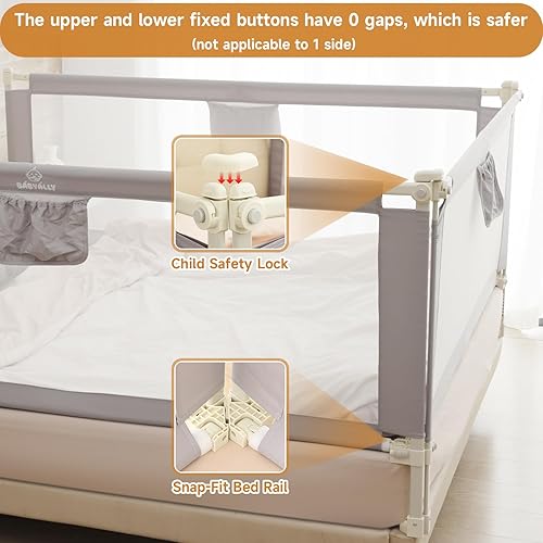 Miniatura 4 de Barandilla de cama de montaje rápido para bebé, rieles plegables de cama para niños pequeños, protector de riel de cama ajustable en altura, estable