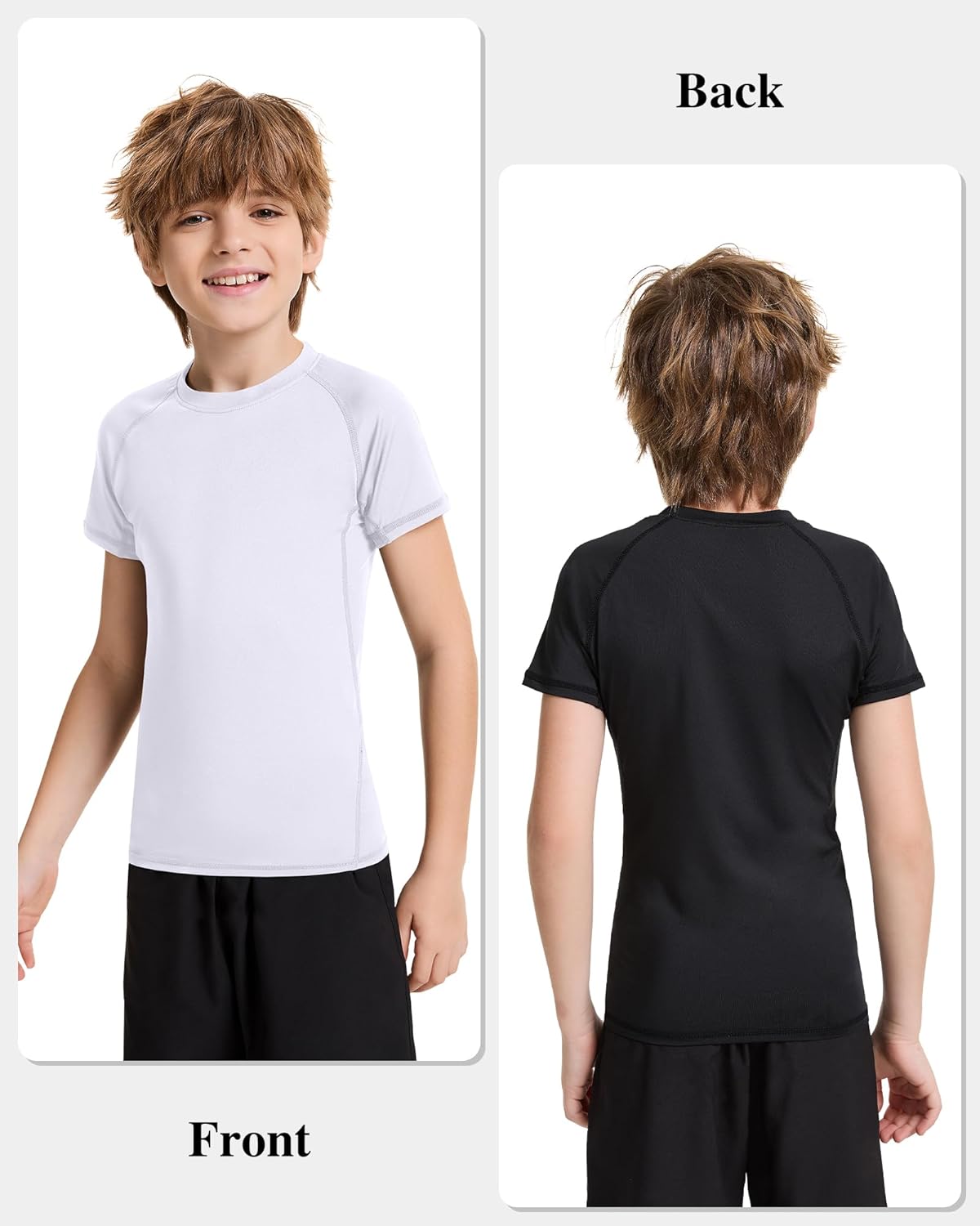 3 Pack Boys Compression Shirt Short Sleeve Youth Basketball Undershirt Kids Athletic Quick Dry Base Layer T-Shirt - Image 2
