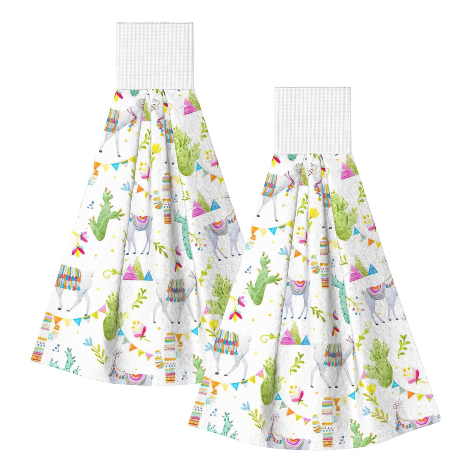 DUWAA Alpaca Llama Cactus Flag Mountain Print Hanging Hand Towel Quick Dry Bathroom Towel Soft Kitchen Towel