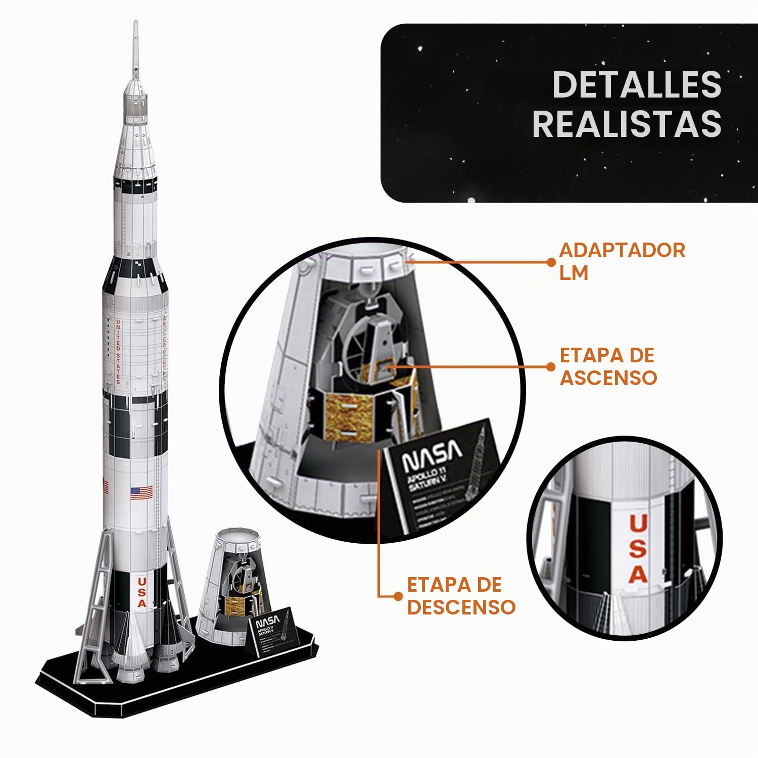 NASA - Puzzle 3D Niños Apollo Saturn V | Maquetas para Construir Adultos Y Niños | Puzzles 3D | Puzzle 3D Adultos | Maquetas para Montar
