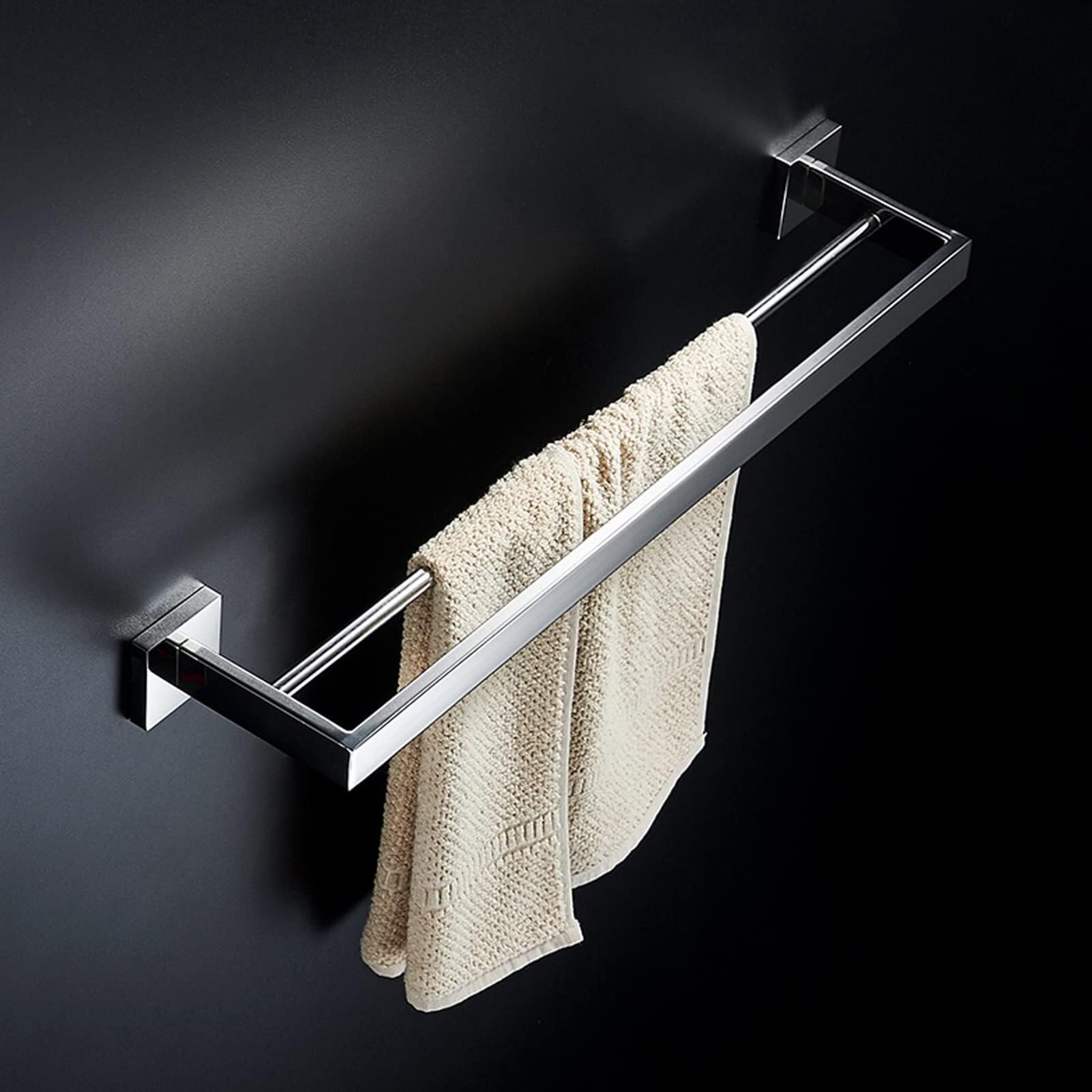 Stojak na podwójny ręcznik ze stali nierdzewnej - uchwyt na ręcznik na ścianie do łazienki i kuchni, 40 cm -60 cm, srebrne wykończenie (50 cm)
