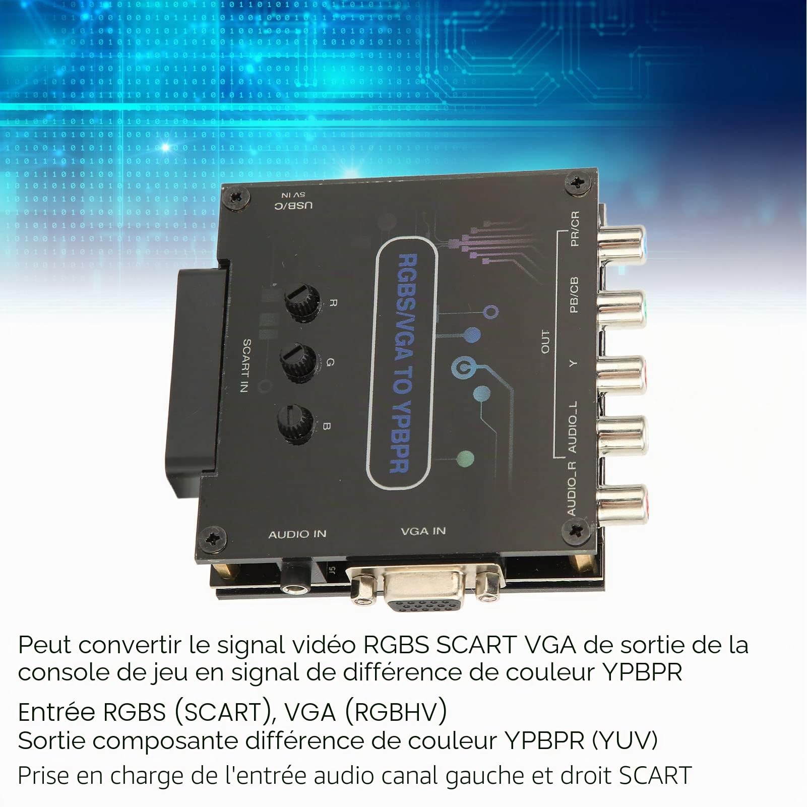 Convertisseur RGBS VGA SCART vers YPBPR, Convertisseur de Transcodage Vidéo de RGBS VGA SCART vers YPBPR Adaptateurs Vidéo pour SFC pour Genesis pour N64 pour Dreamcast