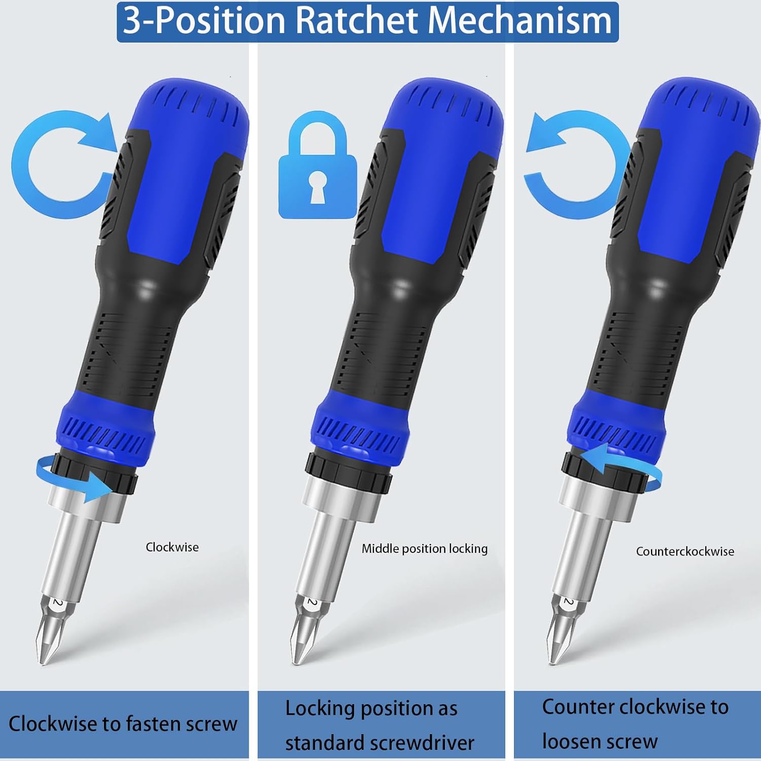 Ratcheting Screwdriver Bit Set, WOOPHEN 13-in-1 Multi Bit Ratchet Screw with Magnetic 1/4 Nut Driver Screwdriver, Suitable for Garage, Home, Workplace and DIY Repair (Blue)